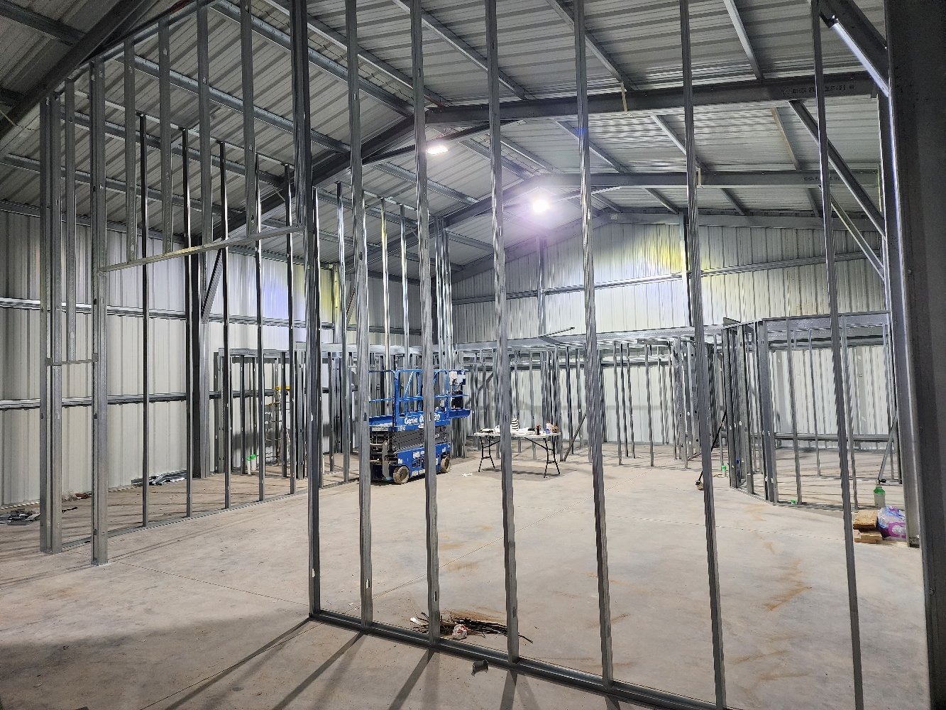 Steel framing construction interior — commercial building project Springfield MO